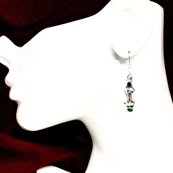 Sterling Silver Earrings, Chic Boho Style Emerald Earrings + Pendant set - Picture 5 of 6